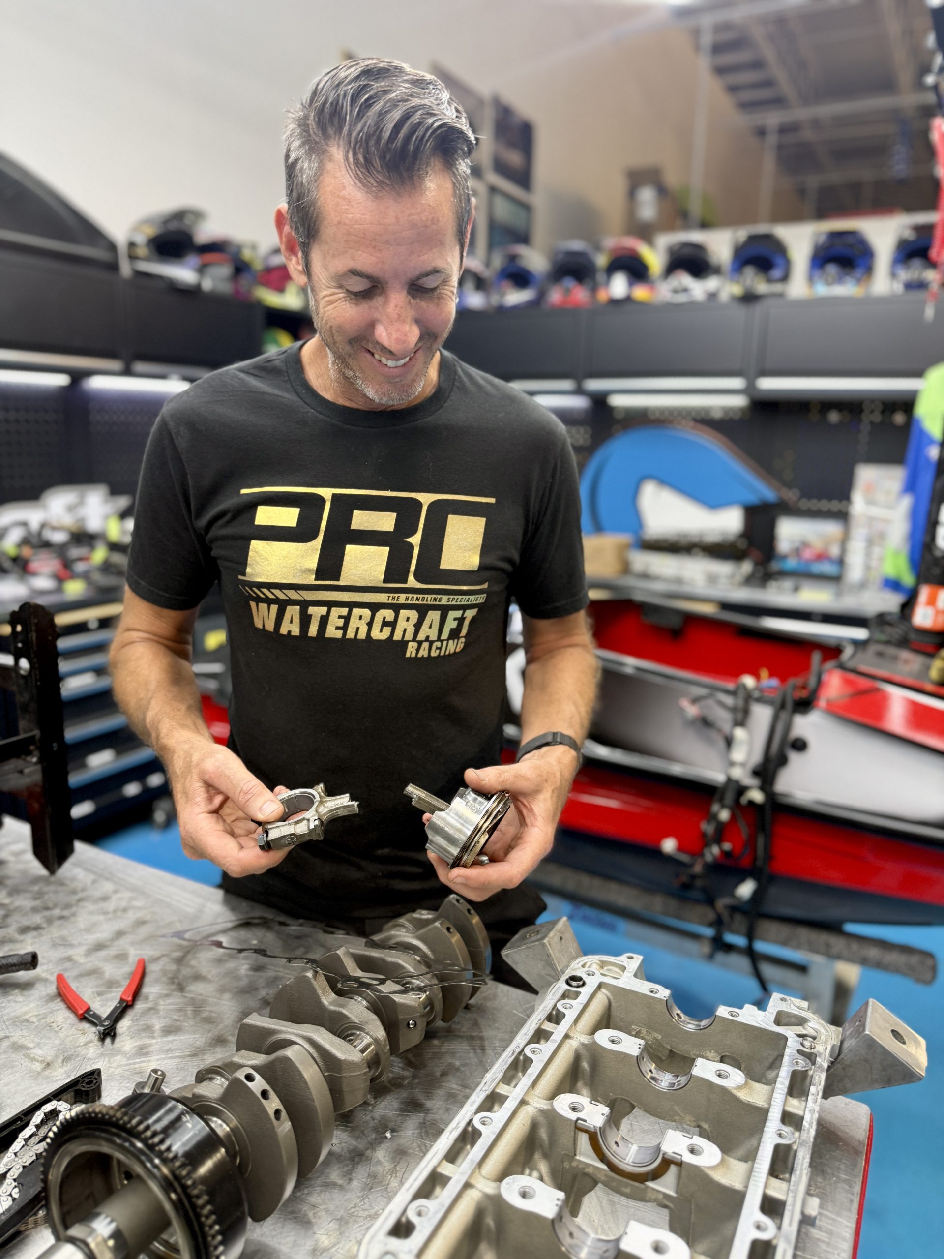 Chris Hagest in the gold Pro Watercraft Racing shirt